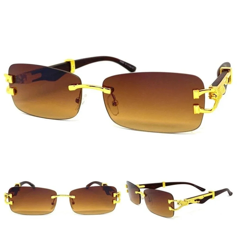 Womens Fashion New Sunglasses Frameless, Designer Inspired Brown Gradient Lens